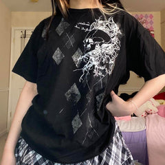 Top Halloween Personalized Skull Printed round Neck Short Sleeve T shirt