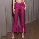 Pantalon slim coupe fourreau couleur unie taille haute décontracté