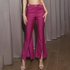 Trousers Slim Fit Solid Color Sheath High Waist Casual Pants