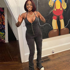 Wear Halter Zipper Street Cool Jumpsuit
