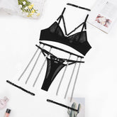 BH Durchsichtiges Mesh Ausgehöhlter Ausschnitt Metallkette Dessous Fünfteiliges Set