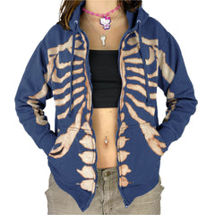 Halloween Skull Printed Long Sleeved Zipper Halloween Hoodies