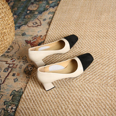 Shallow Mouth Stitching Chunky Commuting Slip-on Heels