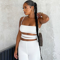 Einfarbige Cut-Out-Sling-Weste mit Hose, lässiger, körperbetonter Anzug