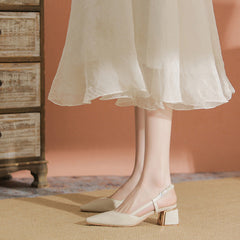 Retro Square Toe High Chunky Pumps Back