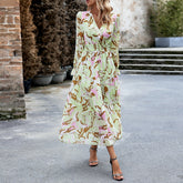 Bedrucktes V-Ausschnitt-Kleid, legeres Kleid