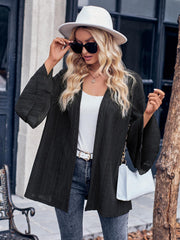 Solid Color Casual Bell Sleeve Knitted Cardigan Top