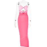 Street Hipster Backless Rhinestone Spaghetti Straps Chest Wrap Dress
