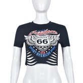 round Neck Cropped T shirt Tight Ripped Short Sleeve Top