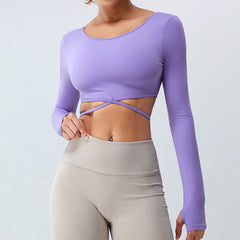 Dünnen Trägern Crossing Langarm Yoga Wear Top Laufen Atmungsaktives Sport-T-Shirt Enges Training