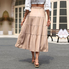 Cross-Border Skirt Ruffled Pleated Solid Skirt