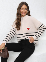 Pull-over tissé à rayures et coutures, col roulé, ample, zippé