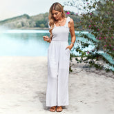 Casual Solid Color High Waist Chest Wrap Sling One Piece WideLeg Pants