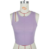 Ribbed Bare Cropped Slim Fit Top Hollow Out Cutout Sleeveless round Neck Vest