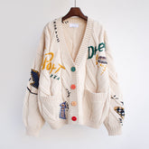 Lazy Handmade Bestickter Pullover Lockerer Kurzer Pullover Top Coat