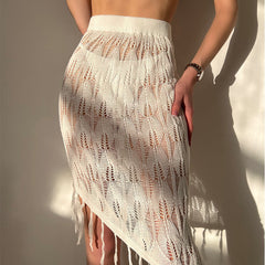 Beach Cover Up Bikini Tassel Seaside Skirt Sun Protection Cutout Overskirt
