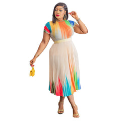 Sanzhai Round Neck Short Sleeve Printed Pleated Skirt Set