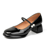 Women's French Shallow Mouth Patent Chunky Black