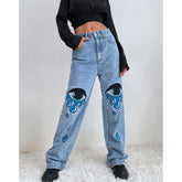Jeanshose mit geradem Bein und hoher Taille, personalisierbarer Aufdruck