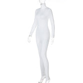 Einfarbiger, enger, langärmliger Jumpsuit mit Fleecefutter für Yoga