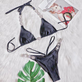 Bikini Crystal Diamond Split Swimsuit Female Solid Color Lace-up Bikini
