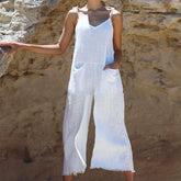 Solid Color Sling Slub Linen Jumpsuit