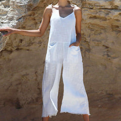 Solid Color Sling Slub Linen Jumpsuit