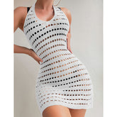 Robe courte décontractée en bord de mer, tenue de plage ajustée, ajourée, dos nu, à lacets, résistante au soleil