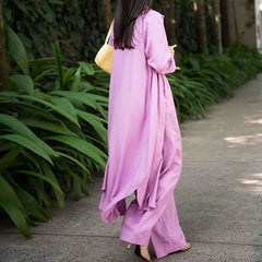 Fall Casual Trench Coat Wide Leg Pants Three-Piece Suit