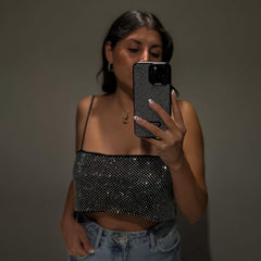 Modisches All Match Strass Rückenfreies Tube Top Sling Top