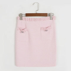 Rosa V-Ausschnitt Strick Zweiteiler Klassische Party Shopping Rundhals Cardigan Rock Sets