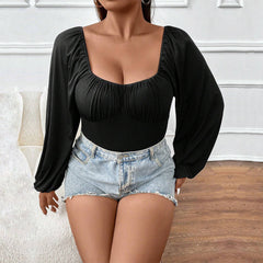 Plus Size Slim Fit Slimming Puff Sleeve Long Sleeve Jumpsuit