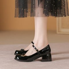 Women's Bow Gentle Shallow Mouth Thick Mid Heels