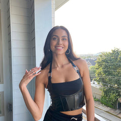 Halter Backless Base Faux Leather Slim-Fit Tank Top