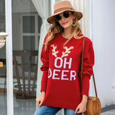 Sweater Christmas Loose Idle Letters Antlers Crew Neck Pullover Sweater