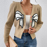 Knitwear Collar Bow Cropped Cardigan Sweater