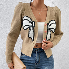 Knitwear Collar Bow Cropped Cardigan Sweater