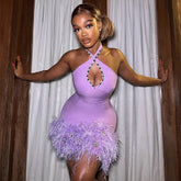Perlen Halfter Feder Diamant Eingebettet Bandage Kleid Party Hip