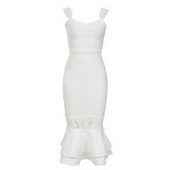 Robe de soirée en dentelle à bretelles ajourées et découpées