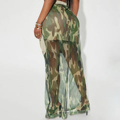 Mesh Camouflage Rock Street Pocket Stitching Elastischer Kordelzug Werkzeugkleid