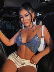 Inner Wear Nightclub Slim Backless Metal Rhinestone Camisole