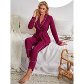 Pyjamas Langarm Rote Strickjacke Nachthemd Homewear