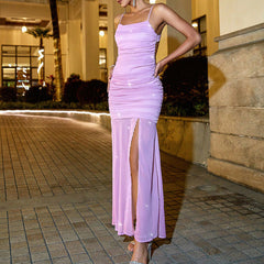 Robe longue dos nu en maille cousue, robe de soirée