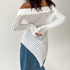 Fall French off the Shoulder Long Sleeve Knitted Woolen Slim Fit Outerwear Top