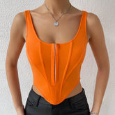 Gilet corset à bretelles croisées et dos nu, couleur unie, avec ceinture nouée à la taille