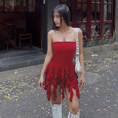 Graceful Tube Top Flounce Peplum Hip Wrapped Dress Niche Dress