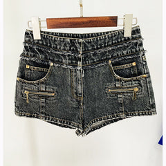 Stars Zipper Denim Vest Top Denim Shorts Suit Two-Piece Set
