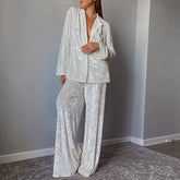 Frühes Langarm-Loose-Hängeoberteil mit weiten Beinen und Hose, Homewear, lässiger Lazy Blazer-Anzug-Set
