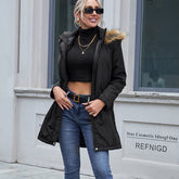 Trench-coat mi-long décontracté à capuche, pardessus zippé en coton rembourré