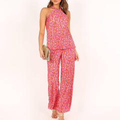 Ensemble deux pièces haut décontracté à épaules dénudées et pantalon ample décontracté